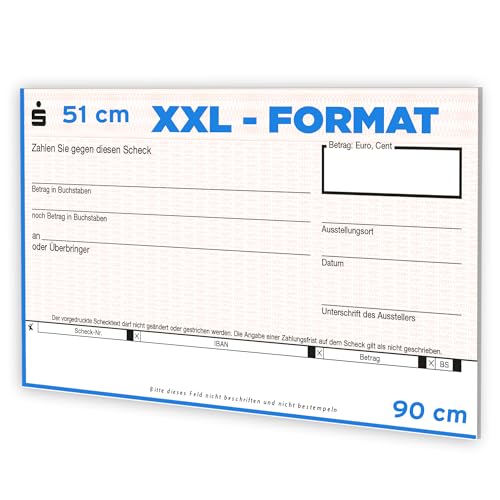 Litfax Spendenscheck XXL - Sparkasse Bankenscheck, 90x51 cm (1er Pack) - Stärke 3mm - Flexibel beschreibbar - Witterungsbeständig - PR Scheck - Riesenscheck - für Veranstaltungen - Scheck Groß von Litfax