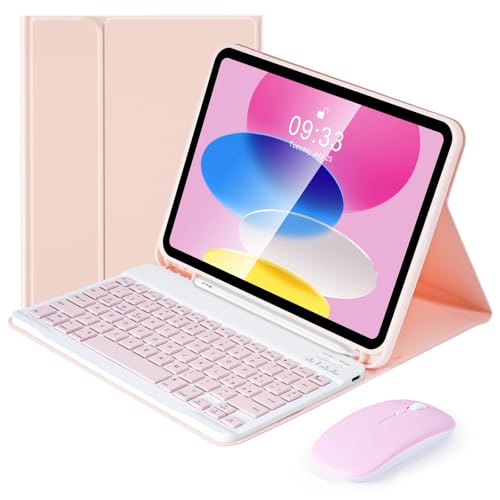 Lively Life Schutzhülle für Tastatur mit Maus für iPad 10a 10.9 Zoll 2022, italienisches QWERTY-Layout, dünne intelligente Schutzhülle mit abnehmbarer Bluetooth-Tastatur für iPad 10. Gen - Rosa von Lively Life