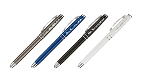 4x Rollerball mit Gravur / aus Metall / mit 2 Zierringen / 4 Farben von Livepac-Office