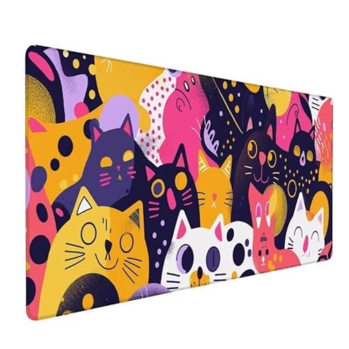 MousePad XXL 900x500x3mm MousePad Bunt Mauspad Katze, Schreibtischunterlage Mit Kantenschutz, Rutschfeste Tastatur Unterlage, Verbessert PräZision und Geschwindigkeit, für Gaming, Büro, Zuhause LX-108 von Lixfagng