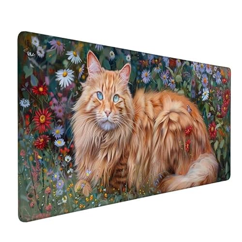 Mauspad Blume Mauspad XXL 900x400x3mm Mauspad Gaming Katze Mit Anti-Rutsch Basis Mouse Pad,GenäHte Kanten Schreibtischunterlage,Wasserdicht und Langlebig Tastatur Unterlage für Gaming Büro Home LX-83 von Lixfagng