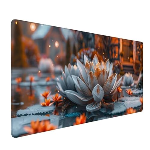 Mauspad Landschaft, Mousepad XXL 1200x600x3mm Gaming Mauspad Lotus, Mit Anti-Rutsch BasisBasis Mousepad, GenäHte Kanten Schreibtischunterlage, Wasserdicht Tastatur Unterlage für Büro Geschenk LX-271 von Lixfagng