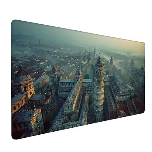 Mauspad Stadt, Mousepad XXL 800x300x3mm Gaming Mauspad Palast, Mit Anti-Rutsch BasisBasis Mousepad, GenäHte Kanten Schreibtischunterlage, Wasserdicht Tastatur Unterlage für Home Büro Geschenk LX-517 von Lixfagng