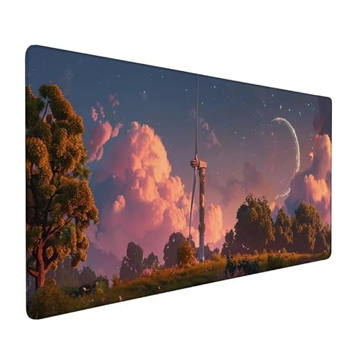 Mauspad Windmühle, Mousepad XXL 1000x500x3mm Gaming Mauspad Anlage, Mit Anti-Rutsch BasisBasis Mousepad, GenäHte Kanten Schreibtischunterlage, Wasserdicht Tastatur Unterlage für Büro Geschenk LX-697 von Lixfagng