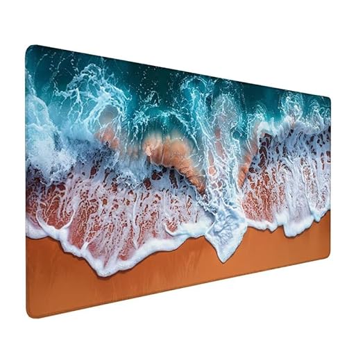 Mousepad XXL 1200x600x3mm Mousepad Welle, Mauspad Strand(1), Schreibtischunterlage Mit Kantenschutz, rutschfeste Tastatur Unterlage, Verbessert PräZision und Geschwindigkeit für Büro, Zuhause LX-304 von Lixfagng