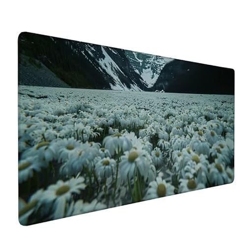 Mousepad XXL 1500x800x3mm Mousepad Weiß, Mauspad Chrysantheme, Schreibtischunterlage Mit Kantenschutz, Wasserdichter, rutschfeste Tastatur Unterlage, Verbessert PräZision und Geschwindigkeit LX-684 von Lixfagng