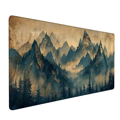 Mousepad XXL 900x500x3mm Mousepad Bergspitze, Mauspad Wald, Schreibtischunterlage Mit Kantenschutz, Wasserdichter, rutschfeste Tastatur Unterlage, Verbessert PräZision und Geschwindigkeit LX-564 von Lixfagng