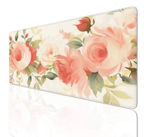 Rose Mauspad 140x70x0.4cm Mousepad XXL Gaming Groß Schreibtischunterlage Rutschfeste, Mouse Pad Schreibtisch Unterlage with Vernähte Kanten, Maus Tastatur Matte, Verlängertes Großes Mauspad 3-768 von Ljpsse