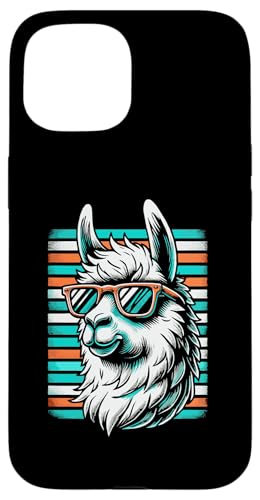 Hülle für iPhone 15 Retro Sonnenuntergang Sonnenbrille Lama Alpaka Lamas Tierliebhaber von Llama Alpaca Lover Gifts