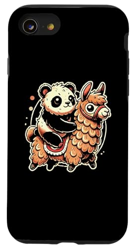 Hülle für iPhone SE (2020) / 7 / 8 Panda reitet ein Lama Alpaka Lamas Tierliebhaber von Llama Alpaca Lover Gifts