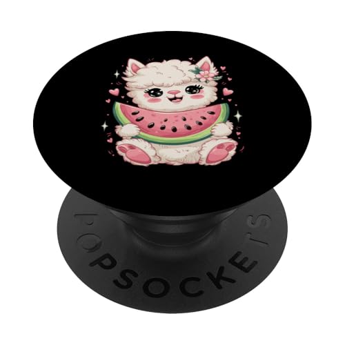 Lama isst Wassermelone Lamas Tierliebhaber PopSockets Klebender PopGrip von Llama Alpaca Lover Gifts