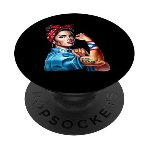 Boricua Tattoo Rosie Riveter Puerto Rico Flag Woman Coqui PopSockets mit austauschbarem PopGrip von Llego El Boricua