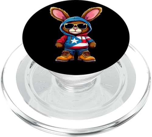 Cool Puerto Rican Flag Bunny Hoodie Style PopSockets PopGrip für MagSafe von Llego El Boricua