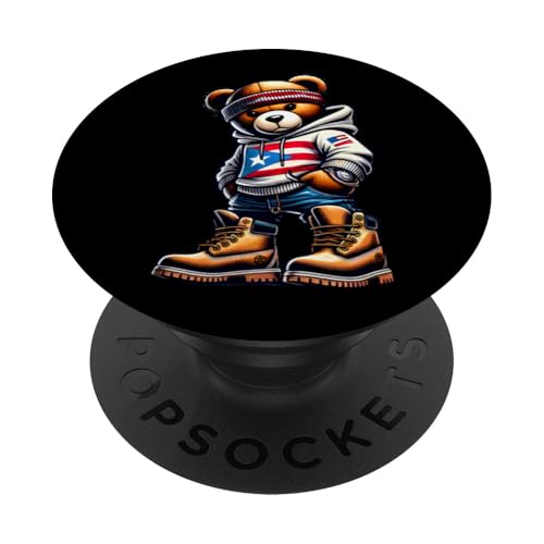 Cool Teddy Bear Hoodie Boots Boricua Puerto Rican Flag PopSockets Klebender PopGrip von Llego El Boricua