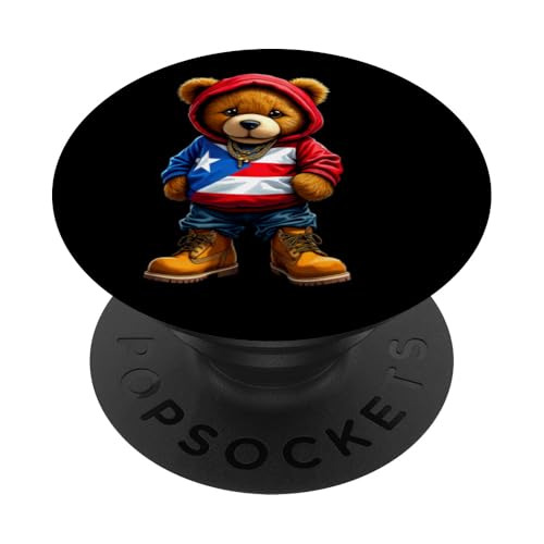 Cute Teddy With Puerto Rican Flag Hoodie Boricua PopSockets Klebender PopGrip von Llego El Boricua