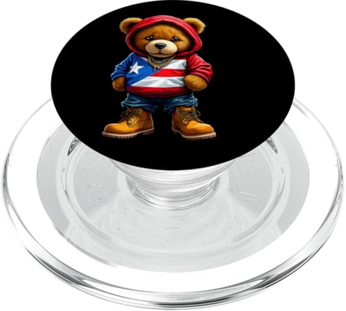 Cute Teddy With Puerto Rican Flag Hoodie Boricua PopSockets PopGrip für MagSafe von Llego El Boricua