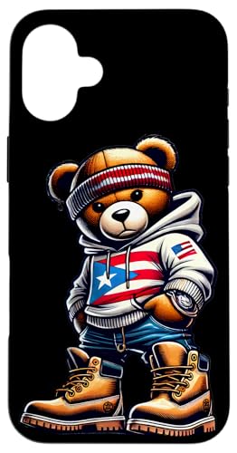 Hülle für iPhone 16 Plus Cool Teddy Bear Hoodie Boots Boricua Puerto Rican Flag von Llego El Boricua