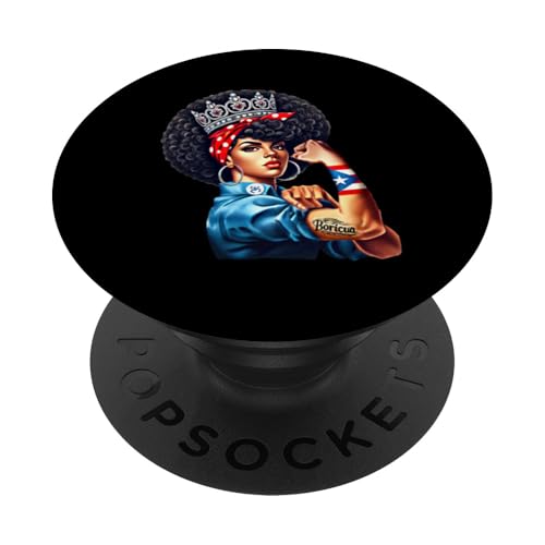 Puertoricanischer Rosie Riveter Afro Boricua Queen Crown PopSockets mit austauschbarem PopGrip von Llego El Boricua