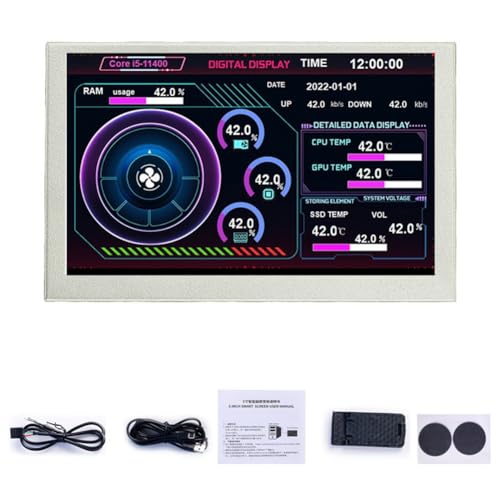 Lnfxkvva 5-USB-C-Unterbildschirmgehäuse IPS-Computer-Unterbildschirm Grafikkarte Temperaturüberwachung Statusgehäuse Weiß von Lnfxkvva