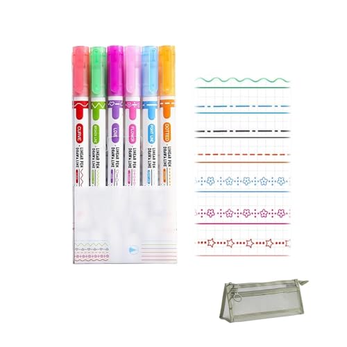 Magischer Randstift, Stifte mit zwei Spitzen, Kurven-Textmarker-Stift-Set, lustiges Rand-Design-Textmarker-Stift-Set for Schreiben von Weihnachtskarten, Zeichnen, Notizen machen, Textmarker mit Federm von LoKori