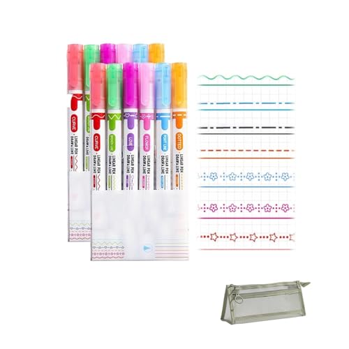 Magischer Randstift, Stifte mit zwei Spitzen, Kurven-Textmarker-Stift-Set, lustiges Rand-Design-Textmarker-Stift-Set for Schreiben von Weihnachtskarten, Zeichnen, Notizen machen, Textmarker mit Federm von LoKori