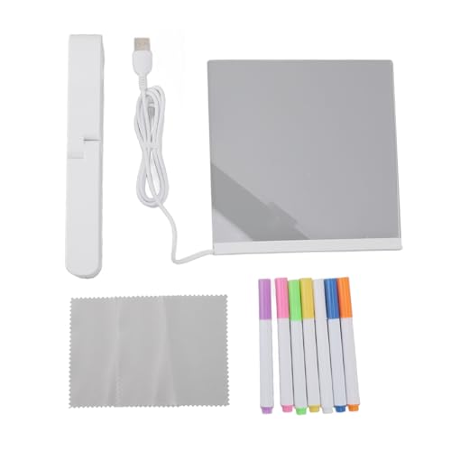 Transparentes LED-Whiteboard mit Ständer, Acryl, trocken abwischbar, 7 farbige Marker, 2 Reinigungstücher, Büro, Salon von Loboo Idea