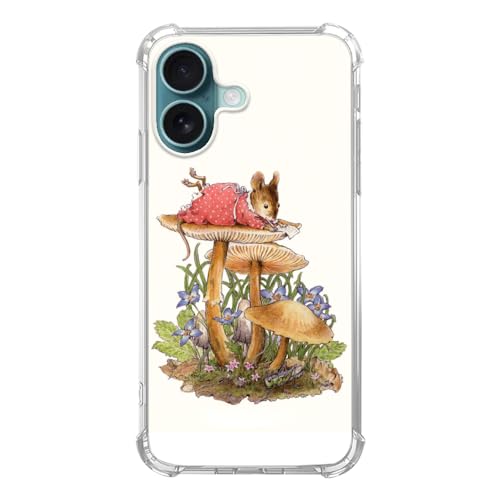 Lobtseyrem Cottagecore Mushroom Mouse Handyhülle Kompatibel mit iPhone 16, Vintage Vibe Ästhetische Maus Handyhülle für iPhone 16, Trendy TPU Bumper Handyhülle von Lobtseyrem