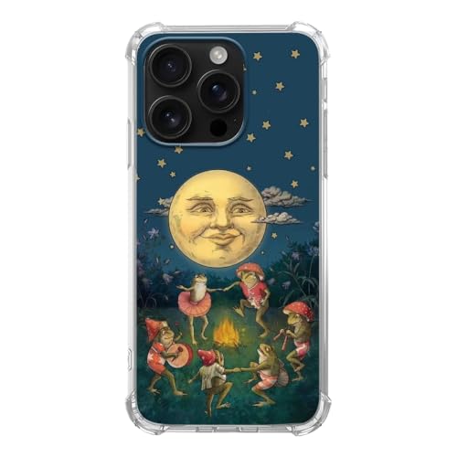 Lobtseyrem Hippie Mond und tanzende Frösche Handyhülle kompatibel mit iPhone 16 Pro Max, Frösche Konzert Lagerfeuer Party Handyhülle für iPhone 16 Pro Max, trendige TPU Bumper Handyhülle von Lobtseyrem