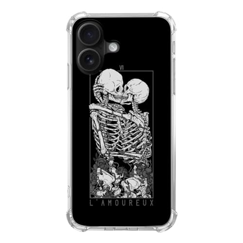 Lobtseyrem Kissing Skull Couple Phone Case Compatible with iPhone 16 Plus, Skull Skeleton Lovers Valentine Phone Case for iPhone 16 Plus, Trendy TPU Bumper Phone Cover Case von Lobtseyrem