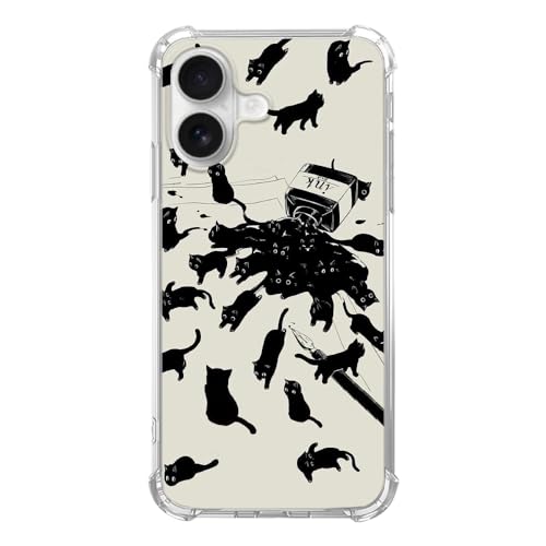 Lobtseyrem Schwarze Katzen Handyhülle Kompatibel mit iPhone 16, Cut Cat Handyhülle für iPhone 16, Trendy TPU Bumper Handyhülle von Lobtseyrem