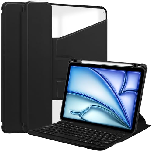 Lobwerk 2in1 Set Bluetooth Tastatur in Schwarz mit Beleuchtung + Hülle für Apple iPad Air 11 M2 6. Generation 11 Zoll Case Schutzhülle Standfunktion Sleep and Wake von Lobwerk