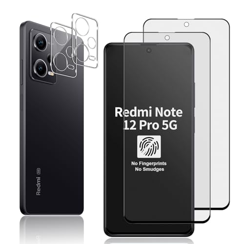 Locofun 2 Stück Matt Schutzfolie für Xiaomi Redmi Note 12 Pro 5G mit 2 Stück Kameraschutz für Panzerglas, 9H Härte Matte Panzer Schutz Glas Folie, Blendschutz Anti-Fingerabdruck Displayschutz von Locofun