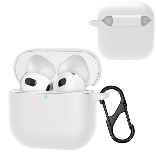 Locofun Hülle für Airpods 4 (2024) mit Schlüsselanhänger, Weiche Silikon Stoßfester Hülle [Front-LED Sichtbar], Unterstützung für Kabelloses Laden - Weiß von Locofun