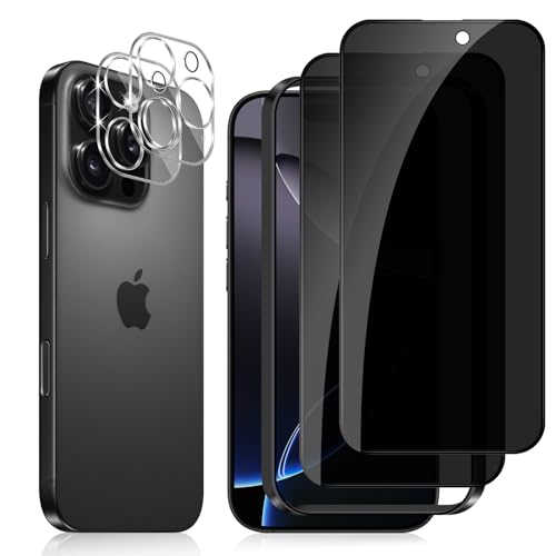 Locofun Sichtschutz für iPhone 16 Pro 6.3" 5G für Panzerglas, 2 Stück Anti Spy Panzer Schutz Glas und 2 Stück Kameraschutz, 9H Härte Sichtschutzfolie, Anti-Kratzer Privacy Displayschutz Folie von Locofun