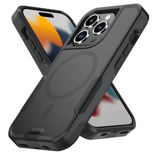 Lodtmbzmg Schutzhülle für iPhone 15 Pro Max, kompatibel mit MagSafe, [stoßfest], mit Portschutz, robuster Schutz, magnetische Handyhülle für iPhone 15 Pro Max 6,7 Zoll (17 cm) (schwarz) von Lodtmbzmg
