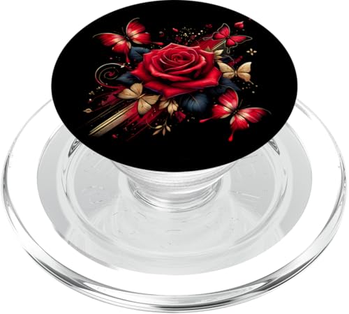 Blumenrose, botanische Kunst mit Schmetterlingen, Liebesrosen PopSockets PopGrip für MagSafe von Logia Merch Rose Patterns