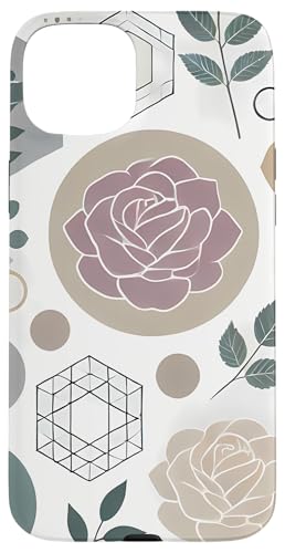 Hülle für iPhone 15 Plus Blumenmuster, botanisch, minimalistischer geometrischer Stil von Logia Merch Rose Patterns