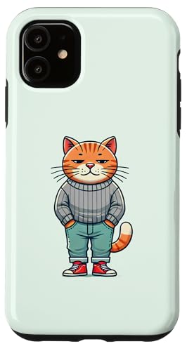 Hülle für iPhone 11 Lustige gekühlte orangefarbene Katze, Chilled Guy Meme Inspiration von Logiamerch Funny