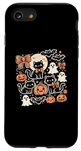 Hülle für iPhone SE (2020) / 7 / 8 Süße Katzen mit Halloween-Elementen, Katzenliebhaber von Logiamerch Halloween