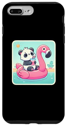 Hülle für iPhone 7 Plus/8 Plus Kawaii Panda Bär mit Flamingo entspannend von Logiamerch Kawaii