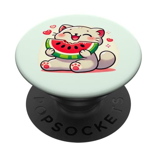 Kawaii Katze frisst Wassermelone, Love Cats PopSockets mit austauschbarem PopGrip von Logiamerch Kawaii