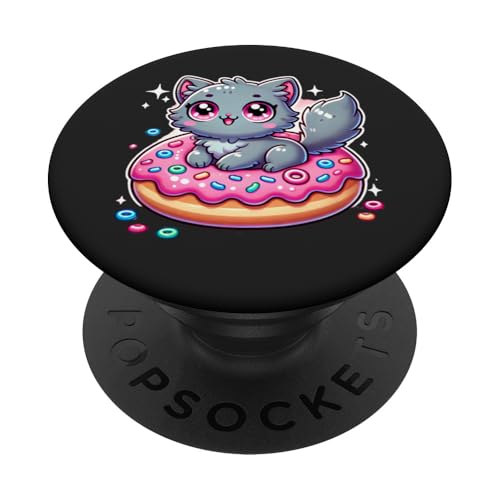 Kawaii-Katzen-Donut-Liebhaber, süße Katzen PopSockets mit austauschbarem PopGrip von Logiamerch Kawaii