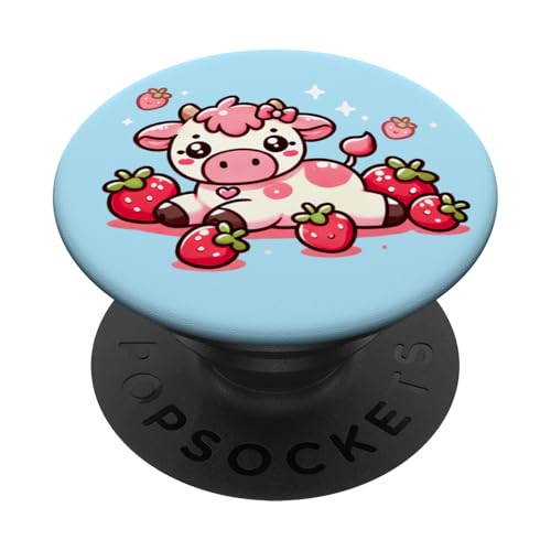 Kawaii Kuh mit Erdbeeren PopSockets mit austauschbarem PopGrip von Logiamerch Kawaii