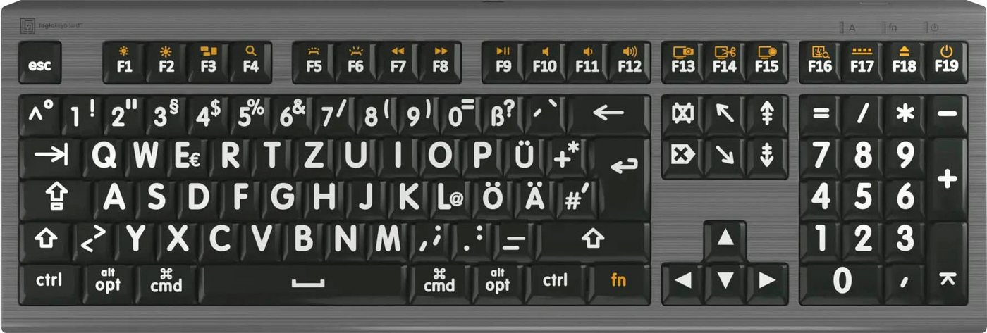 Logickeyboard XL-Print Astra 2 White on Black DE (MAC) Tastatur von Logickeyboard