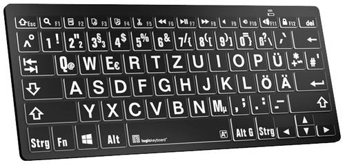 Logickeyboard XL-Print Bluetooth® Tastatur Deutsch, QWERTZ Schwarz Multimediatasten, USB-Hub, Gerä von Logickeyboard