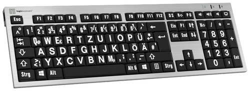 Logickeyboard XL-Print Kabelgebunden Tastatur Deutsch, QWERTZ Grau Multimediatasten, USB-Hub, Geräu von Logickeyboard