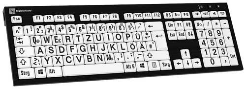 Logickeyboard XL-Print Kabelgebunden Tastatur Deutsch, QWERTZ Schwarz Multimediatasten, USB-Hub, Ger von Logickeyboard