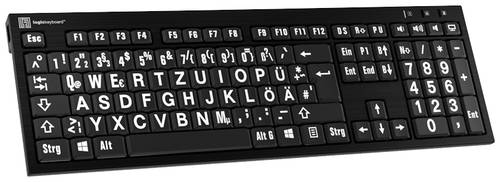 Logickeyboard XL-Print Kabelgebunden Tastatur Deutsch, QWERTZ Schwarz Multimediatasten, USB-Hub, Ger von Logickeyboard