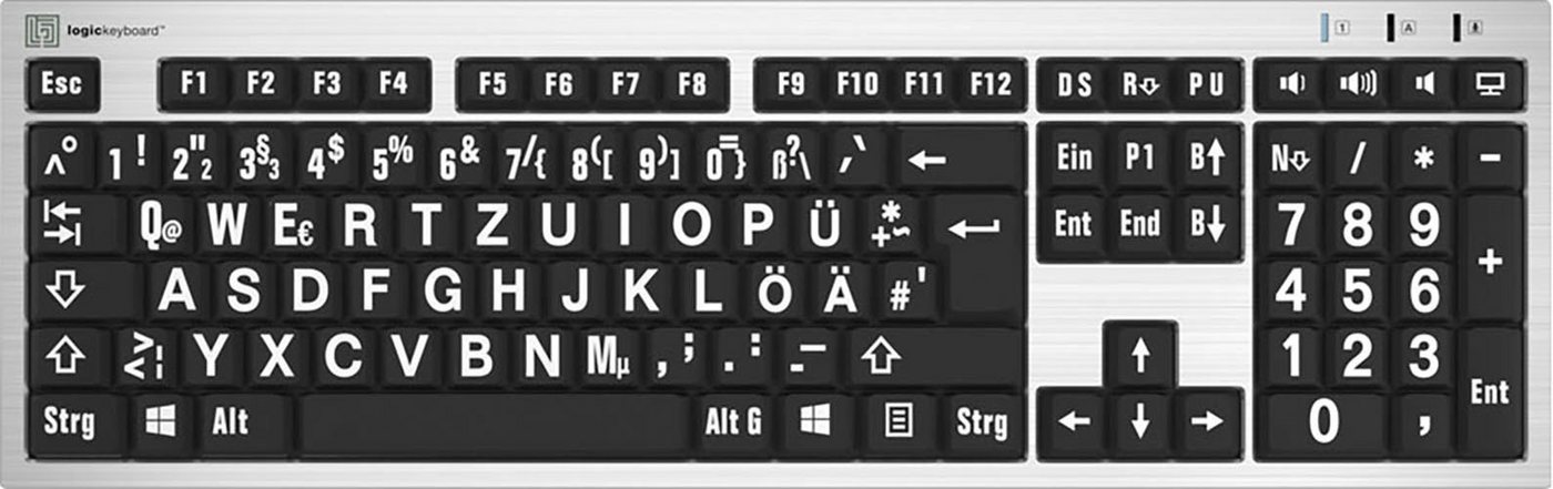 Logickeyboard XL-Print White on Black DE (PC/Slim) Slimline-Tastatur von Logickeyboard