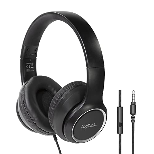 LogiLink HS0053 Stereo Headset mit Mikrofon, mit integrierten Bedienelementen, weichen Over-Ear-Ohrpolstern und leicht einstellbaren Kopfbügeln Schwarz Normal von Logilink